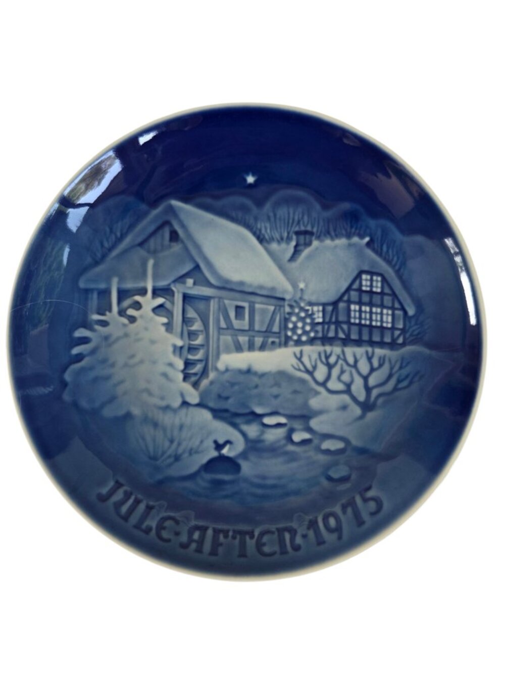 Bing & Grondahl 1975 7" Blue Christmas Plate Denmark Christmas at Water Mill